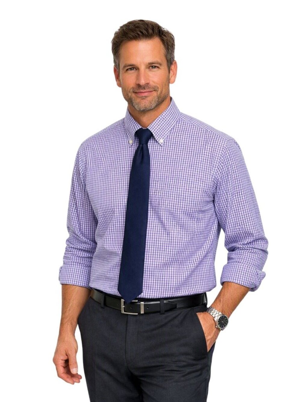 Brooks Brothers Madison Purple Gingham Shirt Non-Iron Supima Cotton Mens 17-36